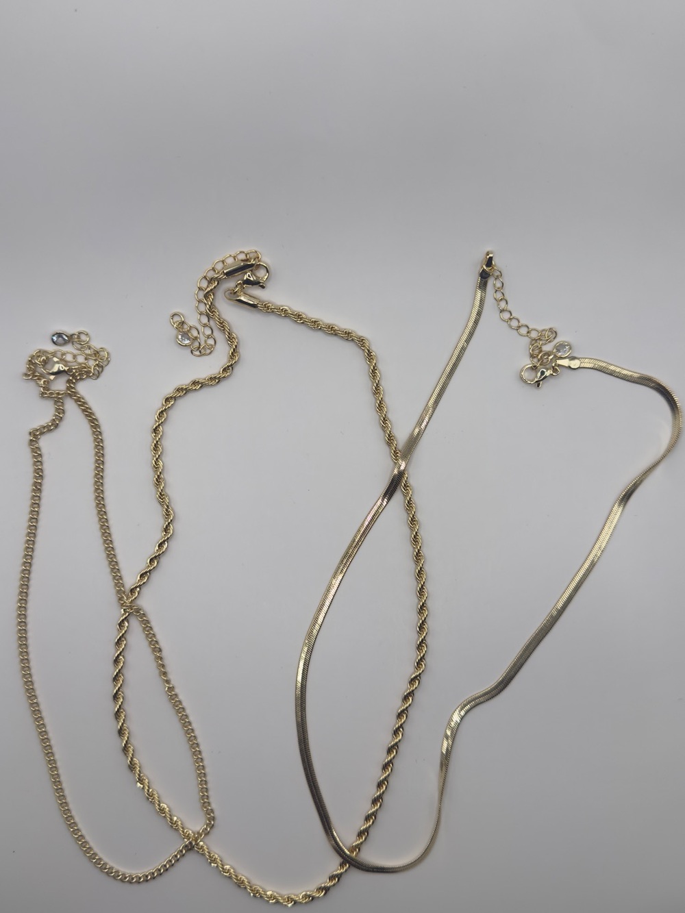14K Gold Plated Layered Necklace Set | Snake Curb & Rope Chain